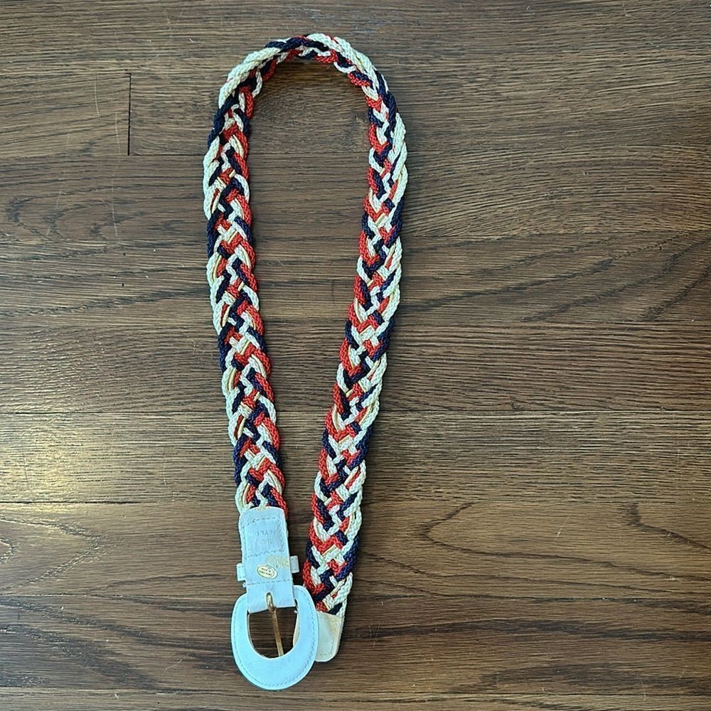 Vintage 70s red, white, navy blue & gold woven nylon cord belt - Picture 5 of 8